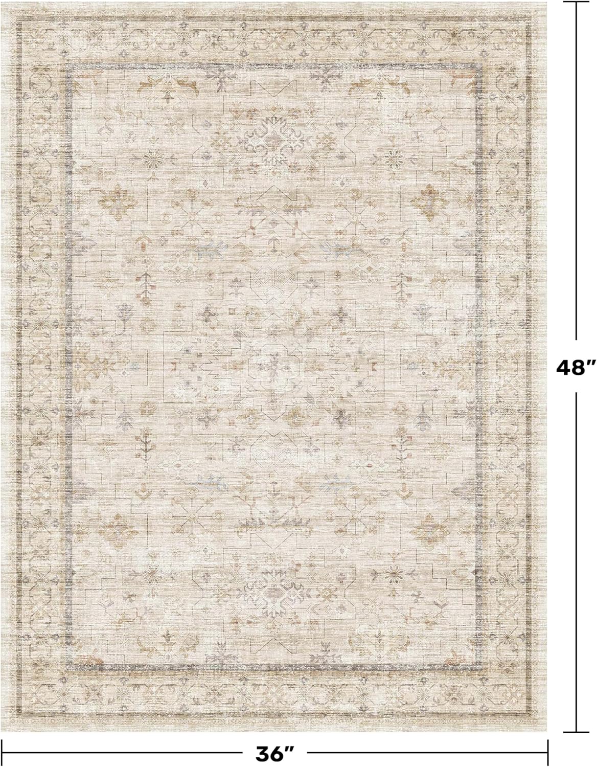 Vintage 3x4 Beige Indoor Rug - Geometric Pattern, Washable Non-Slip Design for Modern Farmhouse Décor