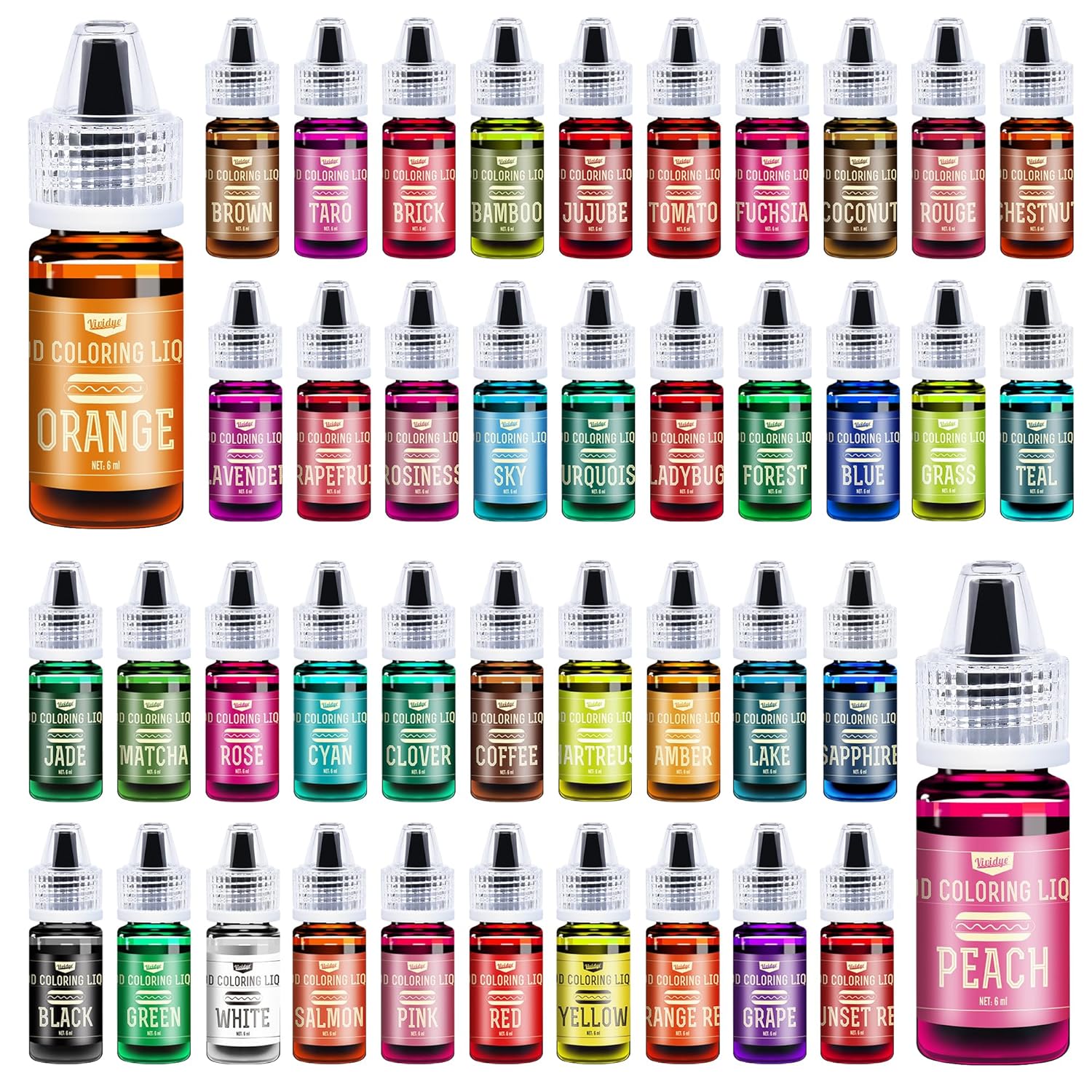 Skiennix Food Coloring Set - 42 Vivid Colors for Baking & Cake Decorating | Tasteless Liquid Dye - 0.25 fl. oz. Bottles