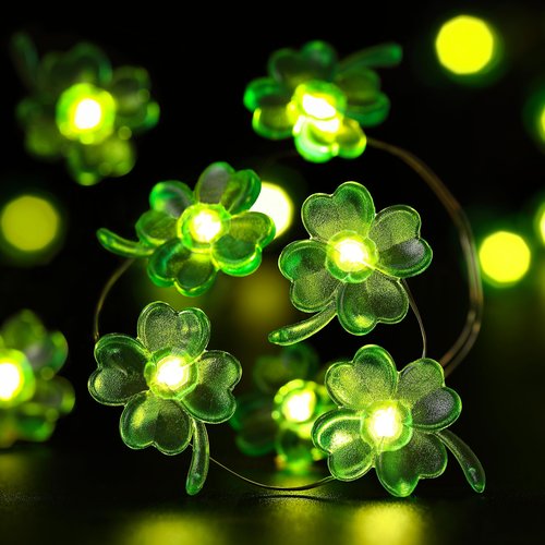 Yoitomehy St Patricks Day Decorations Green Shamrocks String Lights 10 ft 30 LEDs Battery Operated, Lucky Clover Fairy Lights, Green Lights for Porch Fireplace Golf cart, St. Patrick's Day Decoration
