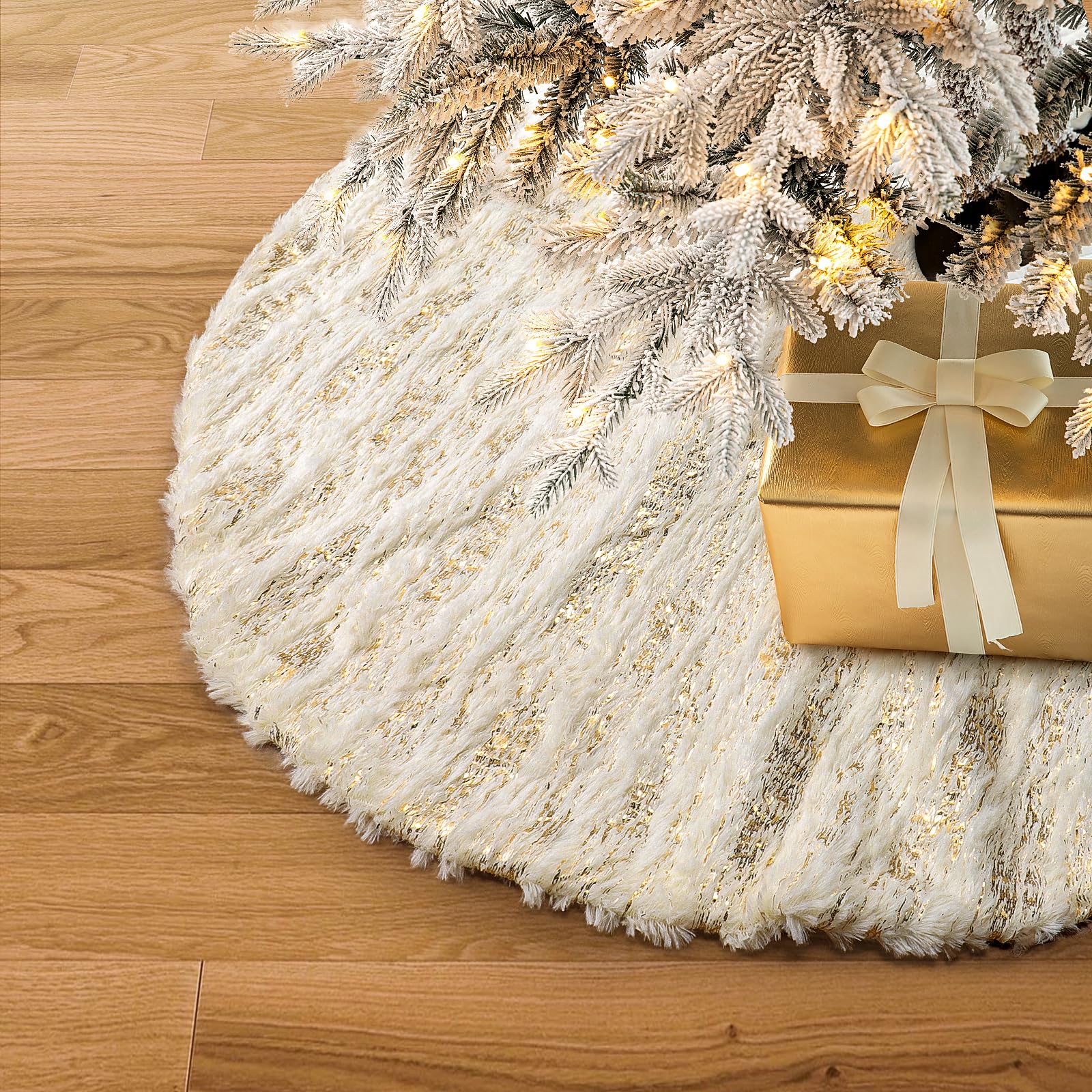 S-DEAL Golden Christmas Tree Skirt, 24 Inches Faux Fur Plush Small Tree Skirt for Holiday Home Decor Xmas