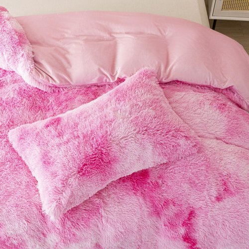 RYNGHIPY Plush Shaggy Bedding Set for Kids Girls Faux Fur Fluffy Velvet Duvet Cover Set Pink Tie Dye Gilrs Bed Set Furry and Soft (Tie Dye Pink,Twin)