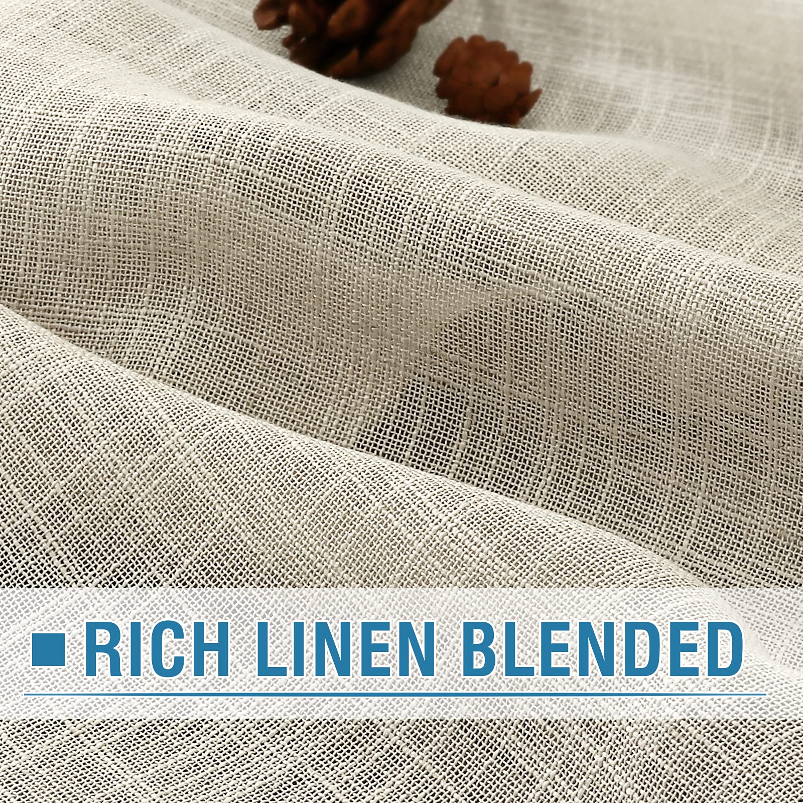 H.VERSAILTEX Linen Curtains 84 Inches Long for Living Room and Bedroom - Natural Linen Blended, Light Filtering, Rod Pocket, Burlap Textured, 2 Panel Sets, Angora