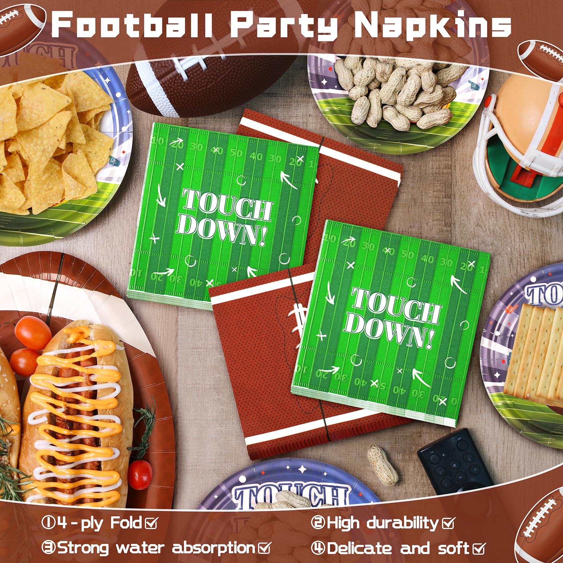 99PCS Football Party Tableware Supplies,Set of 24 Football Plates Napkins Cups,11.8in Football Shaped Disposable Paper Plates,Banner and Touchdown Tablecloth for Birthday Gameday Tailgate Decoration