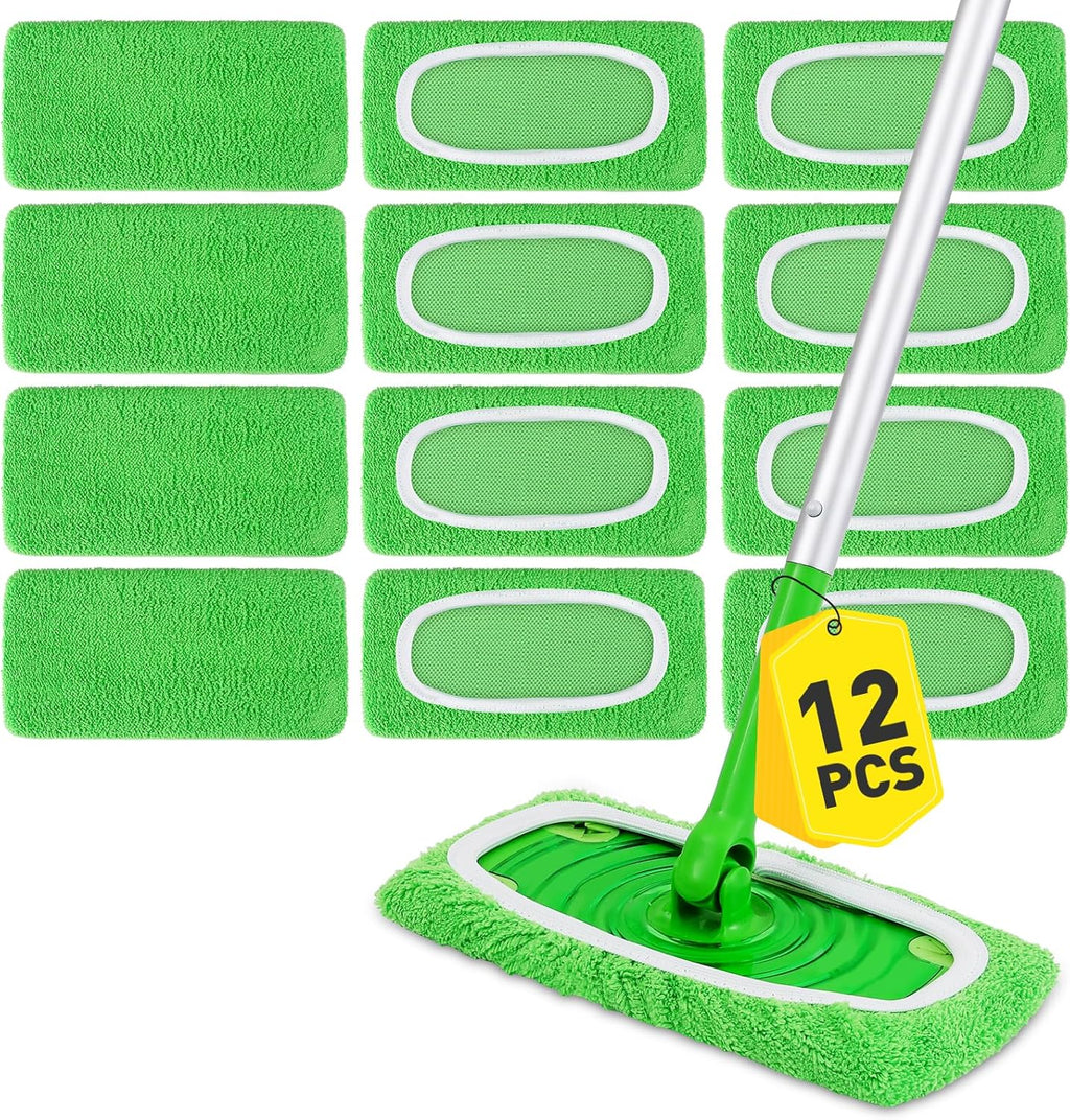 Skiennix 12-Pack Reusable Microfiber Mop Pads - Washable Cloths for Dry & Wet Floor Cleaning