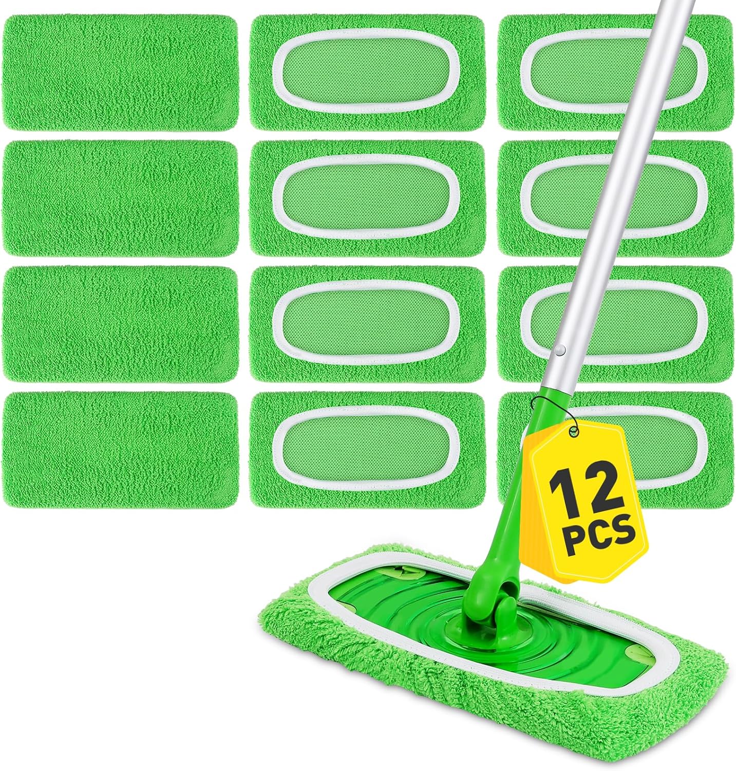 Skiennix 12-Pack Reusable Microfiber Mop Pads - Washable Cloths for Dry & Wet Floor Cleaning