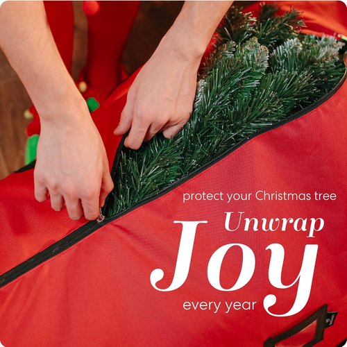 Handy Laundry Christmas Tree Storage Bag with Wheels - Heavy Duty Zippered Container for 7.5 ft Trees, Red
