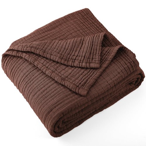 Carriediosa 100% Cotton Muslin Throw Blanket 108" X 90" King Size，4-Layers Summer Gauze Throws for Bed Couch，Soft Lightweight Breathable Linen Blankets Bedspread for Adults All Season，Dark Brown