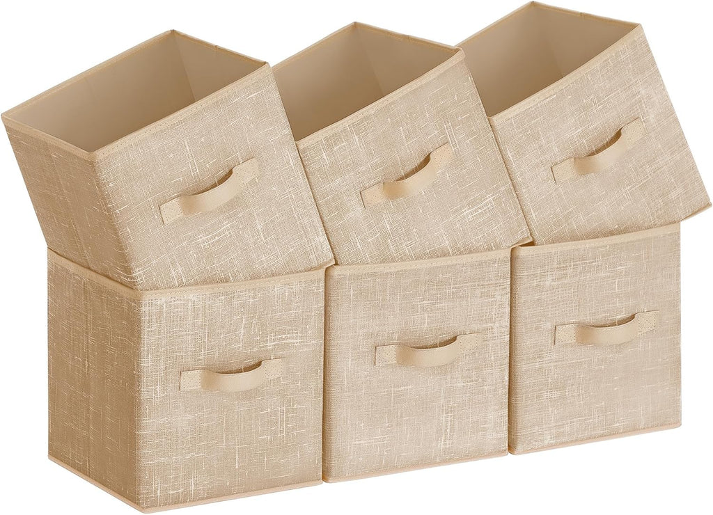 SONGMICS Storage Cubes - 11-Inch Foldable Non-Woven Fabric Bins with Double Handles | Set of 6 in Sand Beige