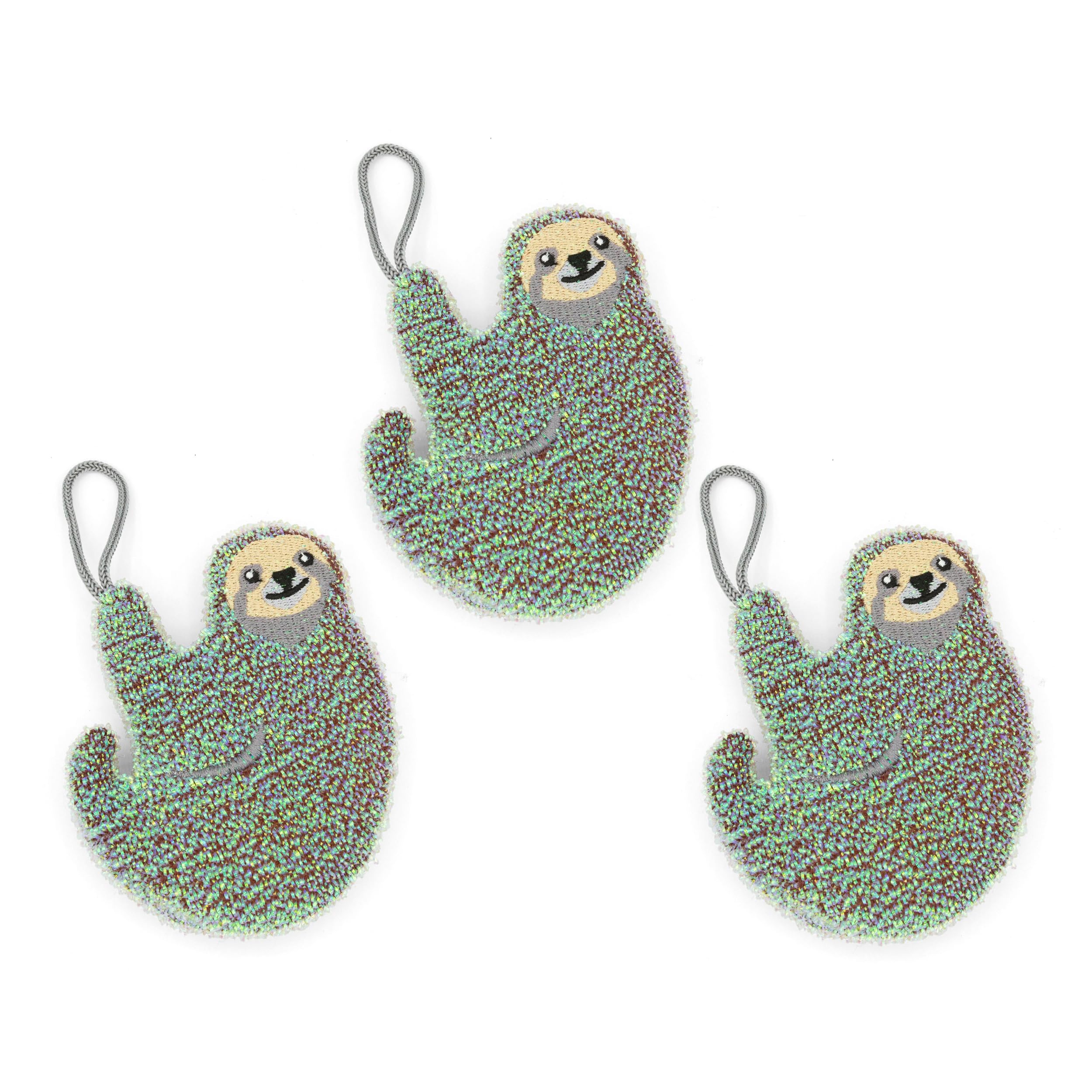 Kikkerland Reusable Sloth Scrub Sponge – Cleaning Supplies for Kitchen, Home Essentials – Fun Gifts for Kids & Adults – Set of 3