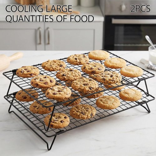 Cooling Racks - Durable Carbon Steel Wire, Stackable 2-Pack for Baking & Roasting | 13.4x9.4 Inch