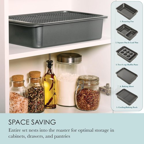 Chicago Metallic 7-Piece Nesting Bakeware Set | Carbon Steel Nonstick Baking Essentials - Space-Saving Design