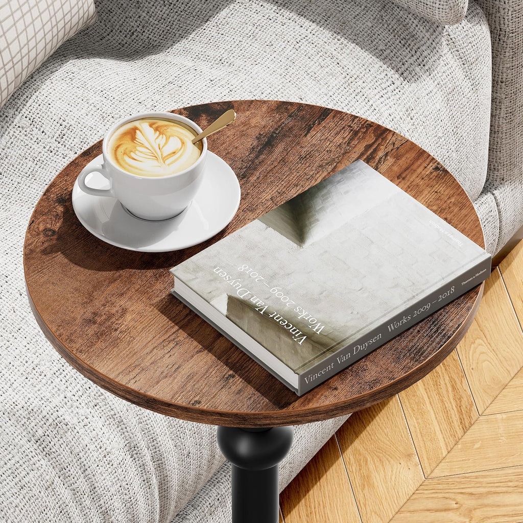 Yuede Drink Table, Small Round Side Table for Small Spaces, Modern Accent Round End Tables with Metal Leg, Thickened Wood Pedestal Coffee Tables for Living Room, Bedroom, Narrow Corners,Sofa Couch