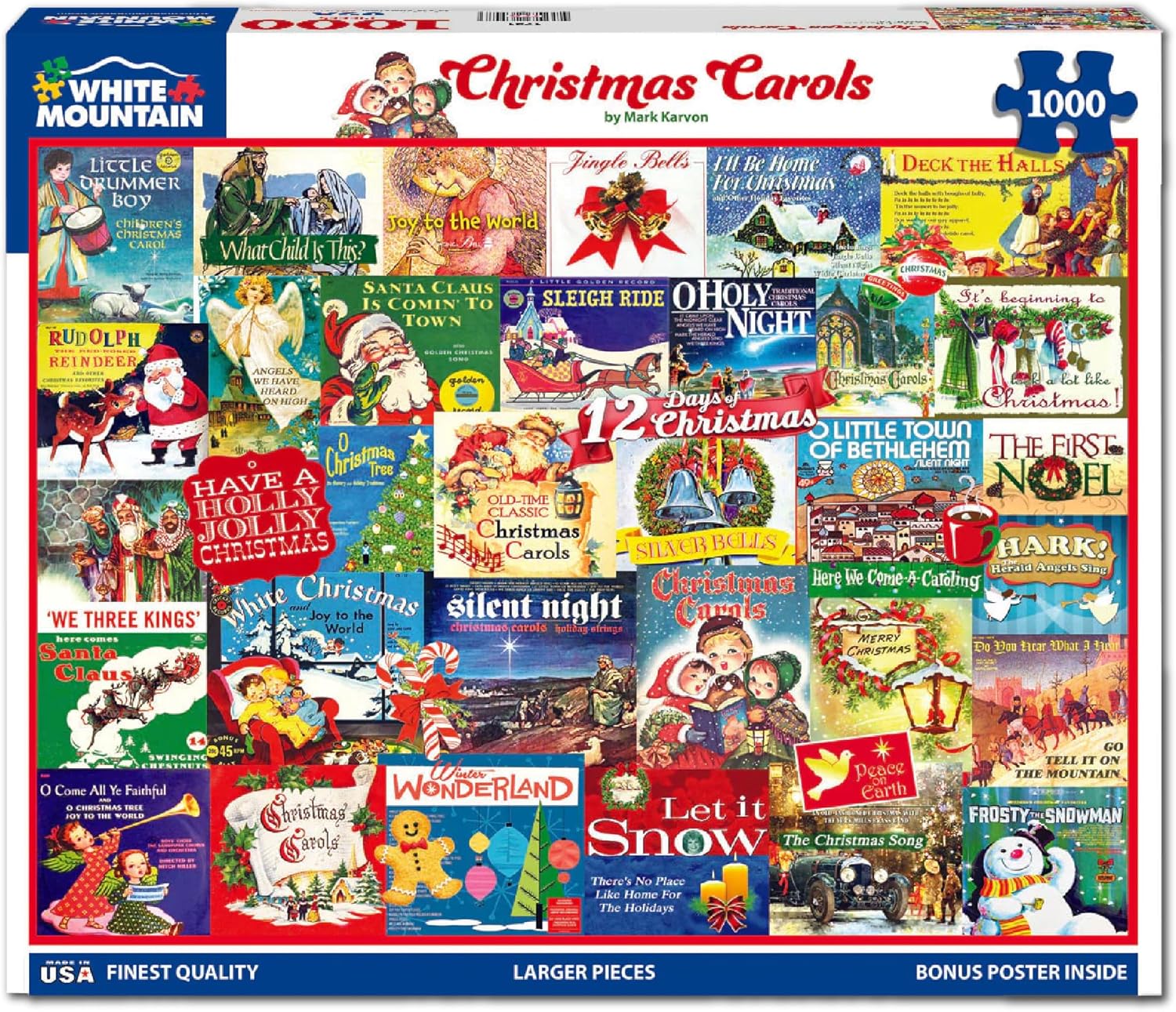 White Mountain 1000 Piece Jigsaw Puzzle - Winter Christmas Holiday Scene | Large 24"x30" Pieces