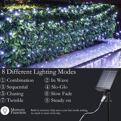 iBaycon 4ft × 6ft Solar Net Mesh Lights, Solar Powered Christmas Net Light Outdoor Waterproof, 8 Modes Bush Netting Lights for Xmas Trees, Party, Garden, Wedding, Outdoor Decorations (White, 2PACK)