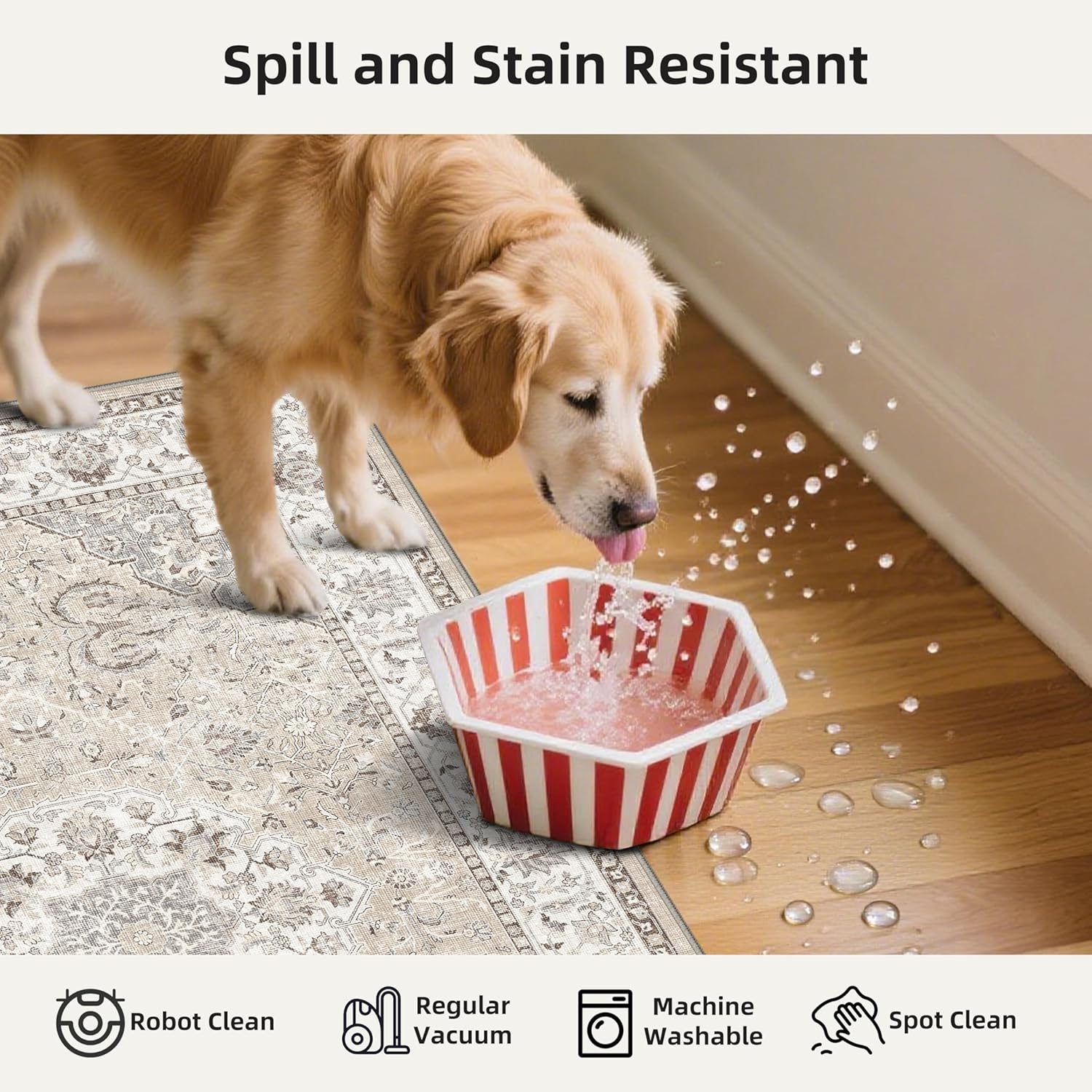 Skiennix Kitchen Rug Set - Washable Water-Resistant Soft Mats with Non-Slip Backing | Beige, 4-Piece Collection