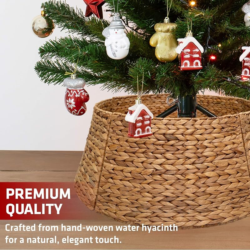 36 Inch Natural Water Hyacinth Christmas Tree Collar with Metal Frame - Handwoven Farmhouse Wicker, Easy Assembly (Variation: Natural+36 Inches)