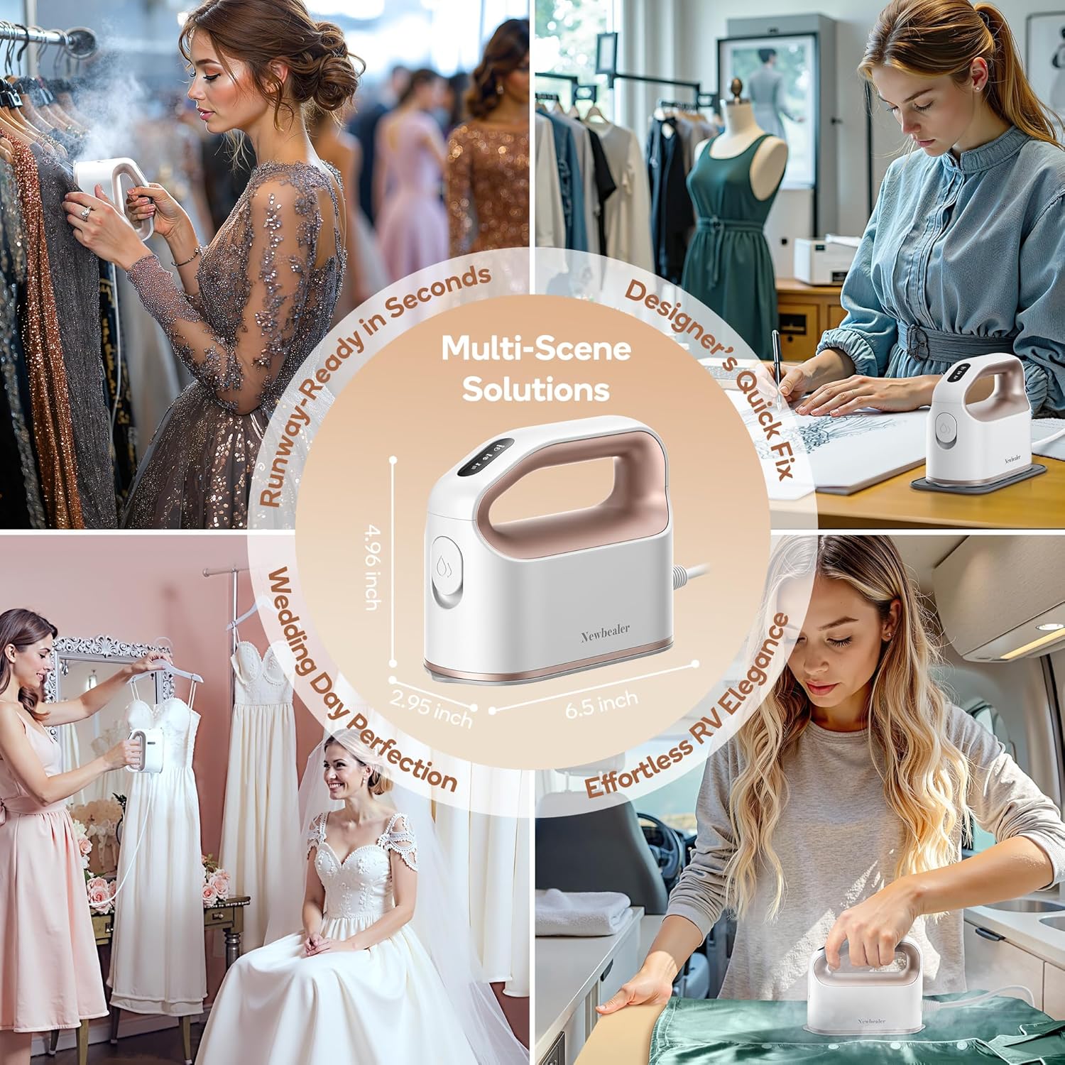Newbealer Smart Steam Iron - Mini Heat Press with 1200W Turbocharged Power | 3 Steam Modes, Auto-Off, Gold Finish