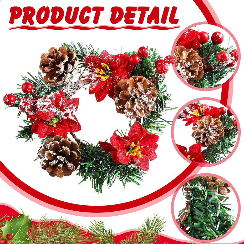 Regine Switzerland 8 Pack Christmas Poinsettia Candle Rings - Festive Table Centerpiece with Tealight Holders & Red Berries