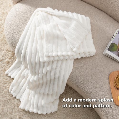 Bedsure Fleece Blanket - Soft Off White Throw with Pillow Covers | Cozy Home Essential