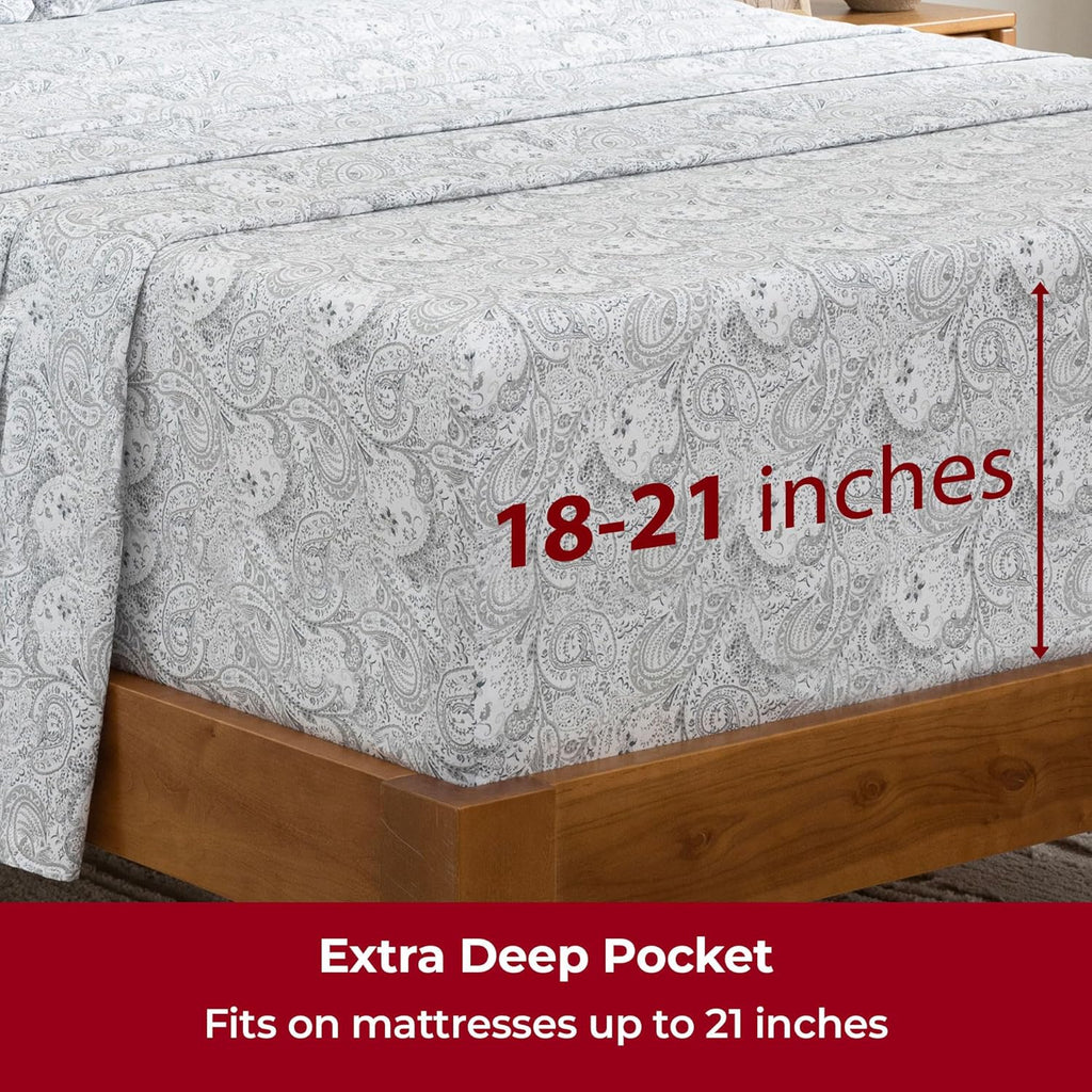 Mellanni Extra Deep Queen Sheets | 4 PC Hotel Luxury Bedding - Ultra Soft, Cooling, Wrinkle Resistant (Queen, Paisley Gray)