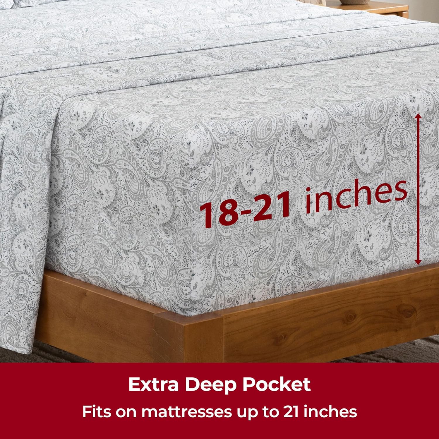 Mellanni Extra Deep Queen Sheets | 4 PC Hotel Luxury Bedding - Ultra Soft, Cooling, Wrinkle Resistant (Queen, Paisley Gray)