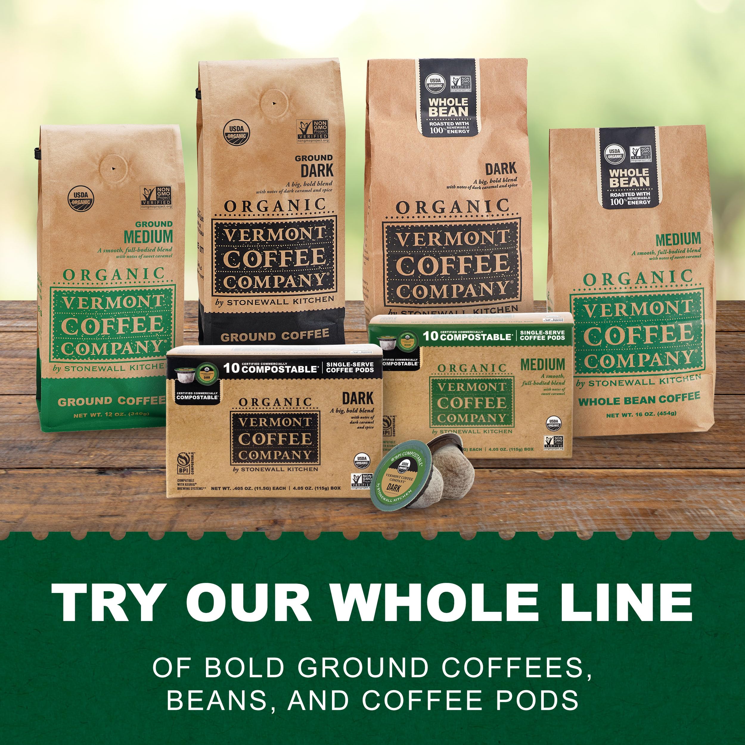 Vermont Coffee Company, Organic Dark Roast Coffee Pods, Single-Serve, Compostable Pods, 10CT, Made in the USA