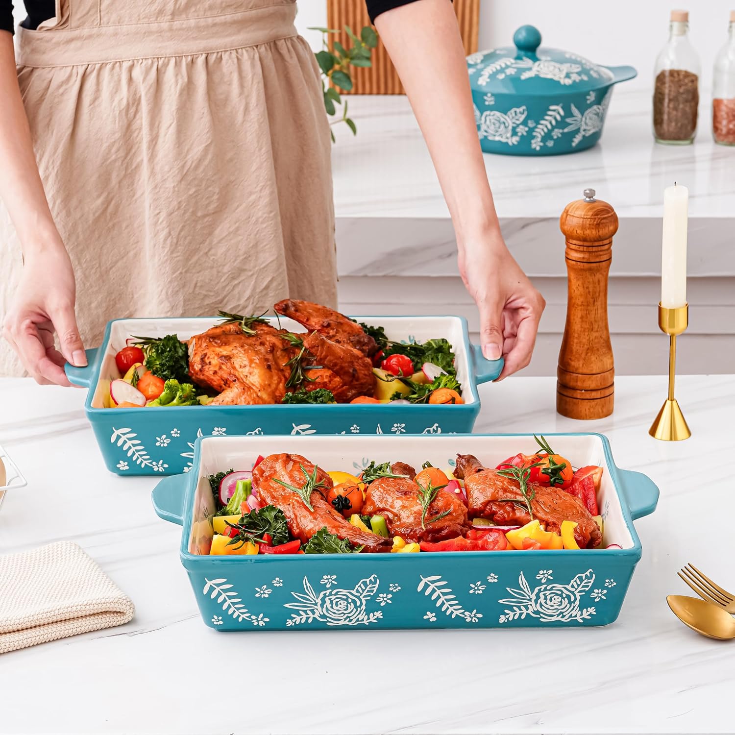 Wisenvoy Casserole Dish - Ceramic Baking Dish with Roasting Rack | Perfect for Lasagna & Oven Use