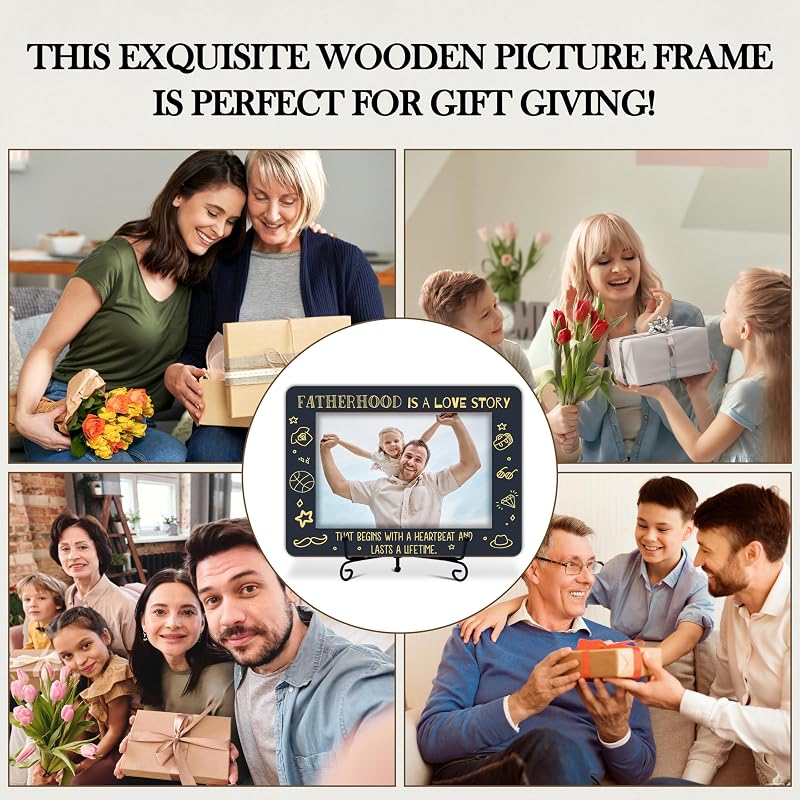 Dad Photo Frame - Wooden 6x4 inch Display with Iron Stand, Father’s Day Gift