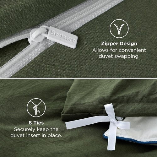 Bedsure Olive Green Oversized Queen Duvet Cover Set - Soft Prewashed Cotton-Like Polyester, 3 Pieces (98''x98'')