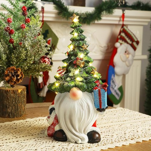 FORUP Lighted Gnome Figurine - Festive Christmas Tree Hat | Indoor Home Table Decor
