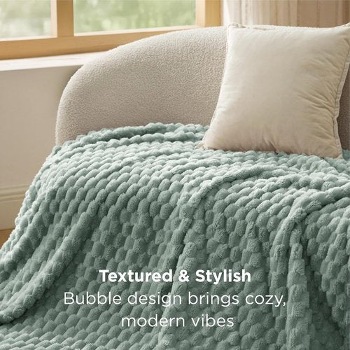 Bedsure Twin Blanket - 350GSM Fluffy Plush Bubble Blanket | Soft Cozy Fleece in Sage Green, 60x80 Inches