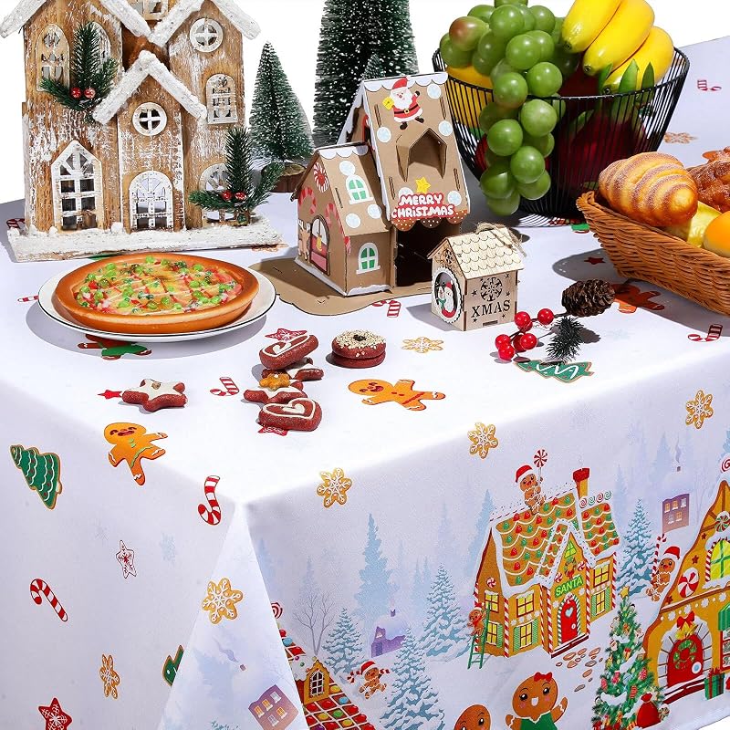 Gingerbread Christmas Tablecloth 60 x 104 Inch Rectangular Polyester - Tiamon