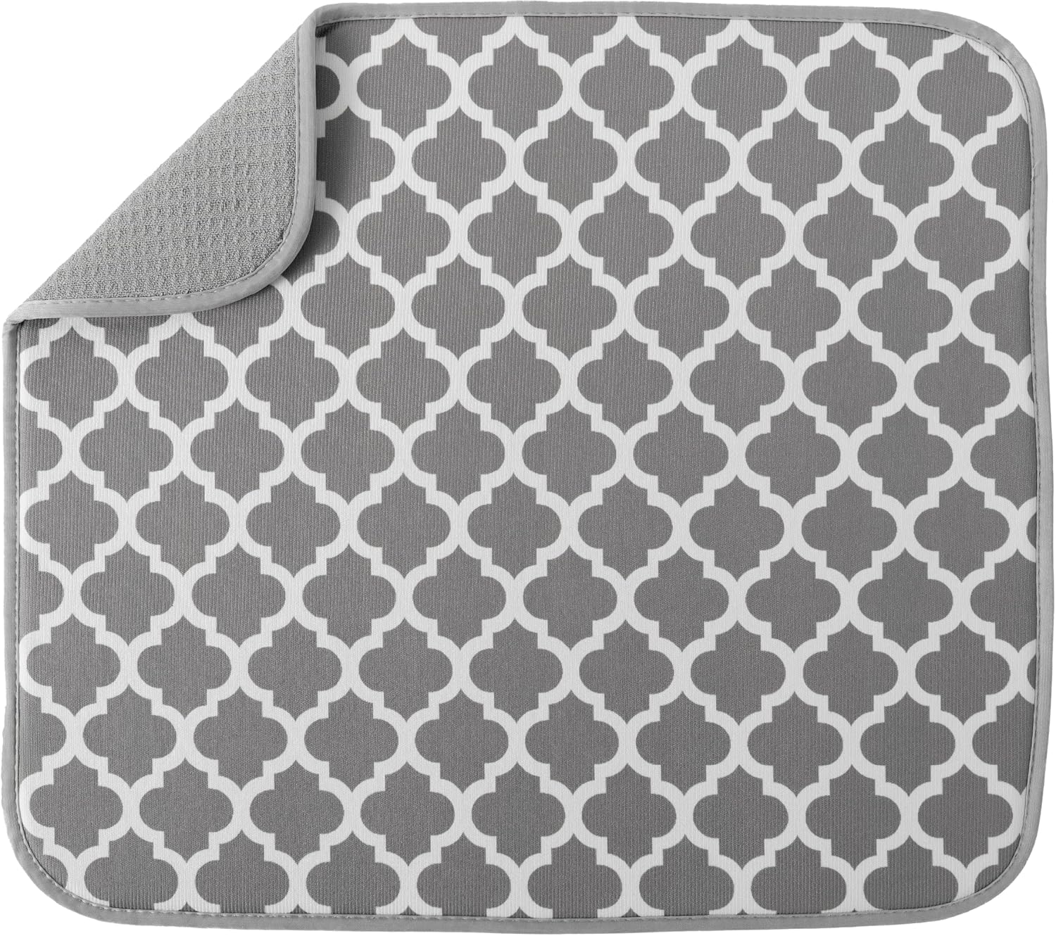 S&T INC. Dish Drying Mat - Absorbent Microfiber Kitchen Counter Pad, 16” x 18”, Large White Trellis
