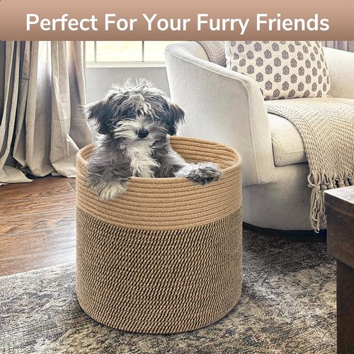 Goodpick Large Cotton Rope Basket - 15.8" x 15.8" x 13.8" | Stylish Wicker Storage for Blankets & Toys