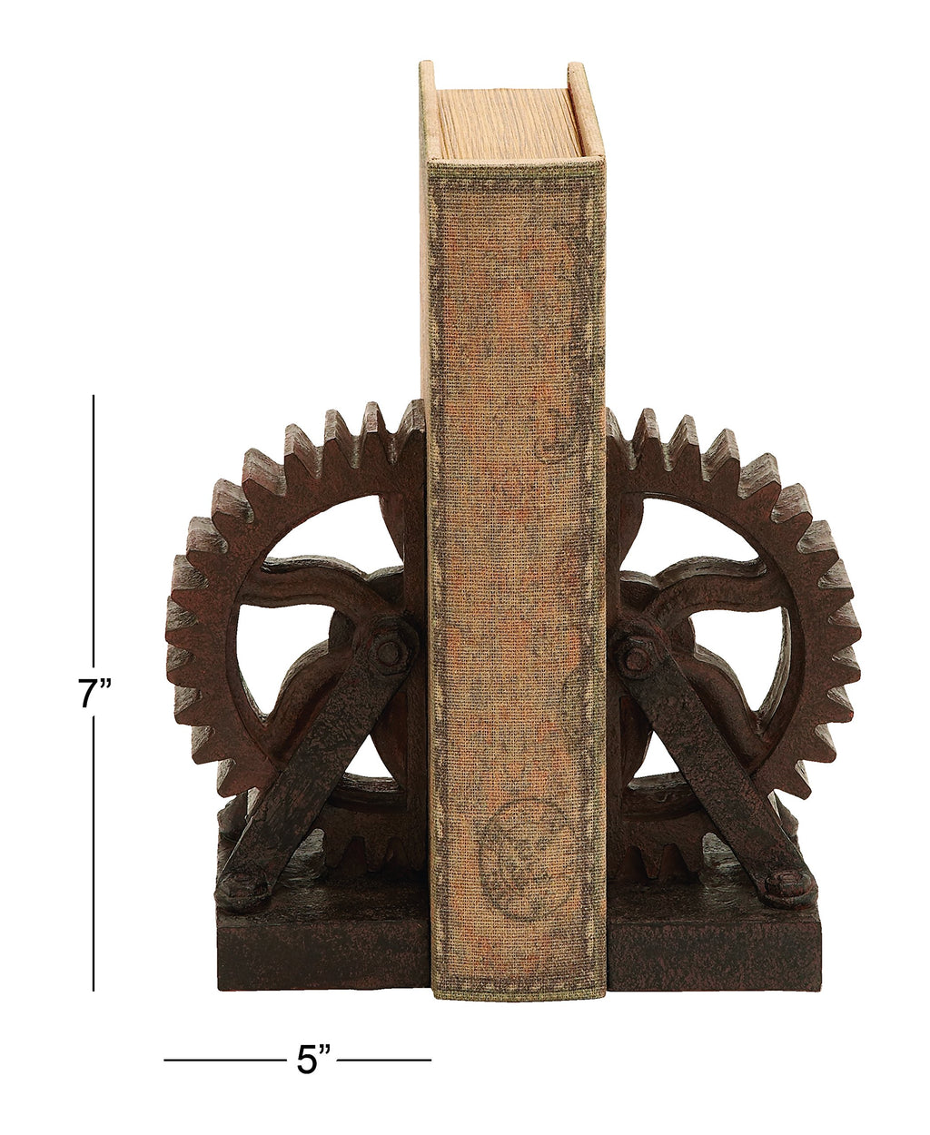 Deco 79 Polystone Decorative Bookends Gear Non Skid Bookends, Set of 2 Office Bookends5"W, 7"H, Brown