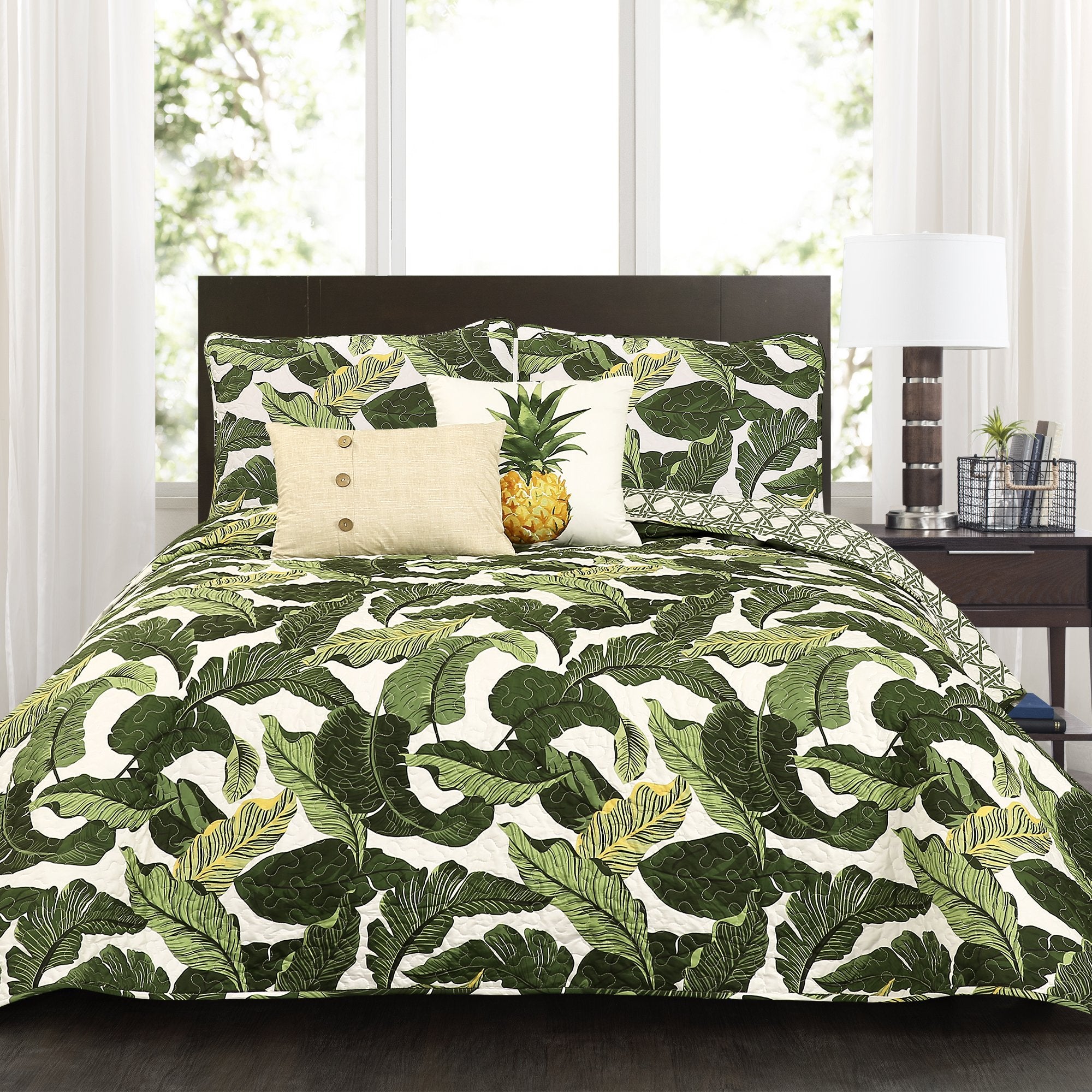 Lush Decor Tropical Paradise Reversible Quilt King Size 5 Piece Set Green - Coastal Bedding Set King Quilt - Beach Decor - Green Quilts