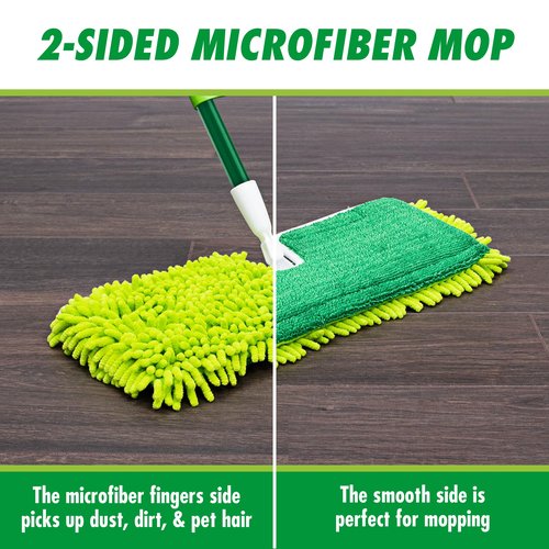 Libman 18" 2-Sided Microfiber Dust Mop, Double Sided Dry Wet Mops for Floor Cleaning, Hardwood, Laminate, Tile Cleaner, 360 Degree Swivel Head, 49” Long Handle