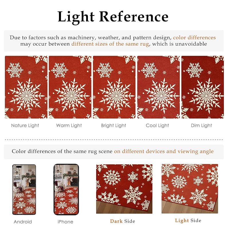 Snowflake Red 4x6 Area Rug – HUGEAR 4' x 6' Small Christmas Rug, Non-Slip Backing