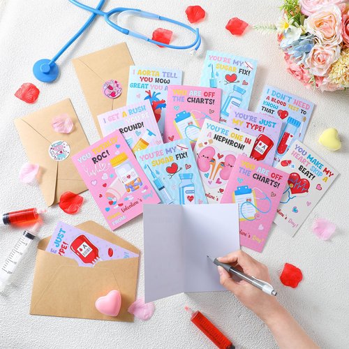 Eaasty 36 Set Funny Valentine's Day Medical Cards Valentine's Day Medical Pun Cards with Envelopes and Stickers Valentines Gifts Party Favors for Nurse Doctor Healthcare Workers