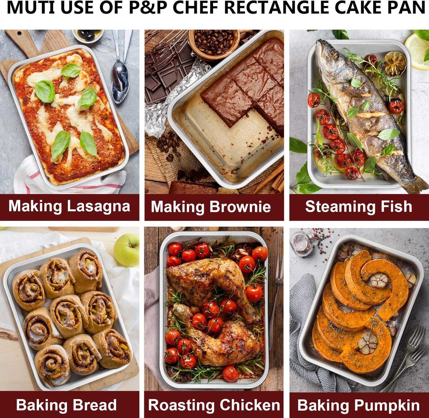 P&P CHEF Lasagna Pan - Heavy Duty Stainless Steel Baking Sheet | Oven & Dishwasher Safe, 10.7" L x 3.2" H
