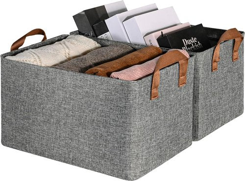 Granny Says Storage Baskets - Collapsible Closet Organizer Bins with Metal Frame | Gray, 2-Pack