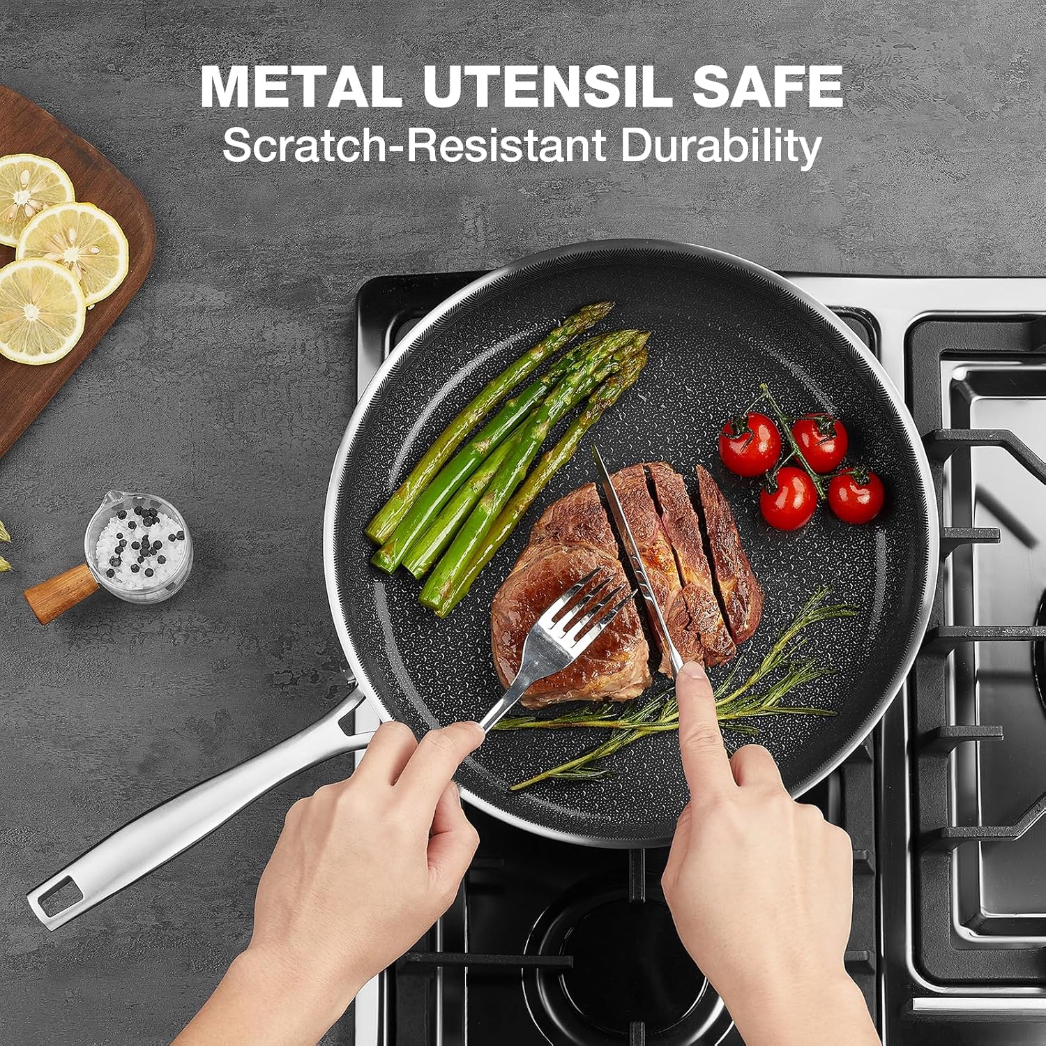 PekGema 10-Inch Hybrid Nonstick Frying Pan - 5-Ply Stainless Steel, PFAS-Free, Oven-Safe to 500°F