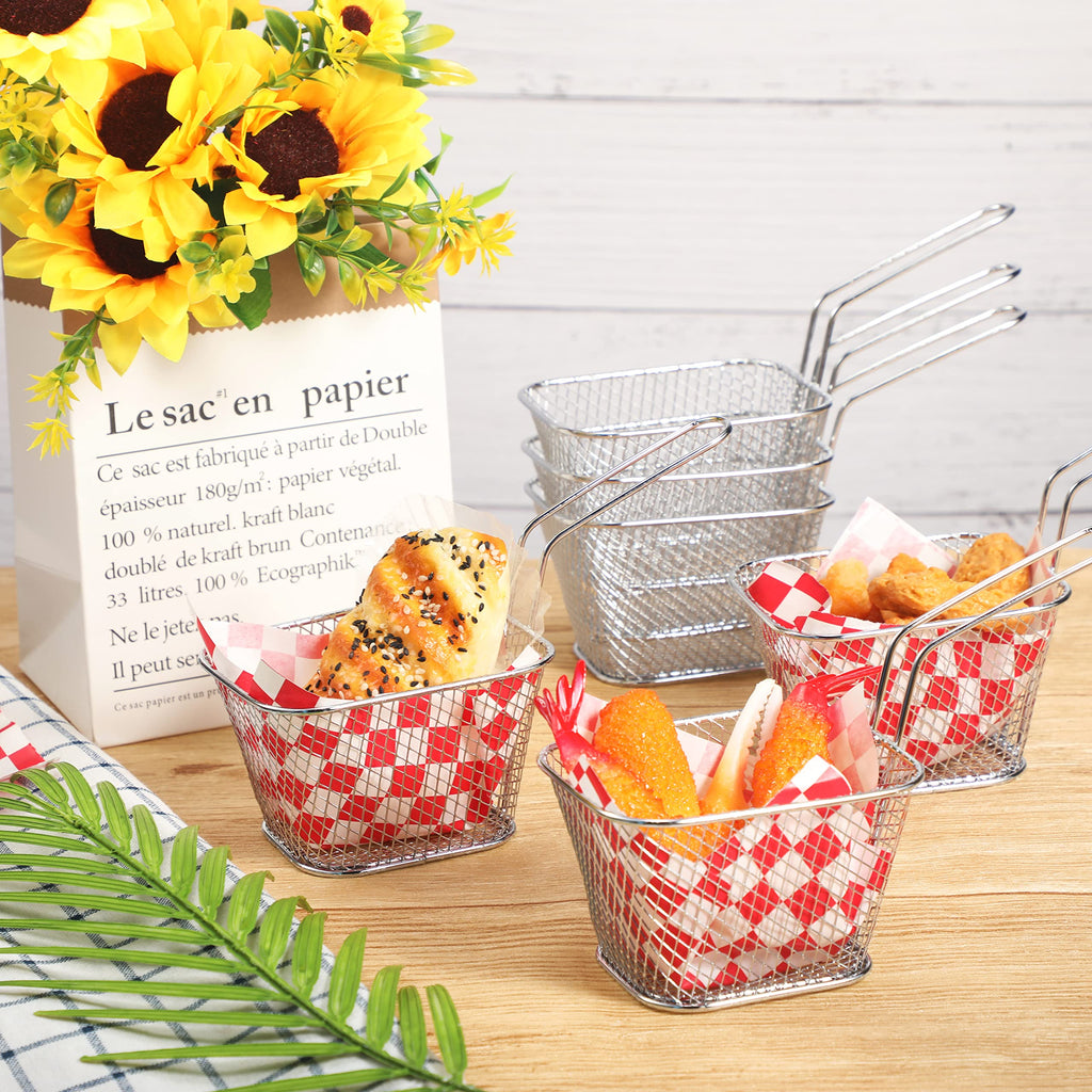 36 Pcs Mini Square Fry Basket with Handle Chrome French Fry Holder Chip Food Presentation Baskets Net Potato Cooking Tool for Food Table Serving Oil Residue Filtration