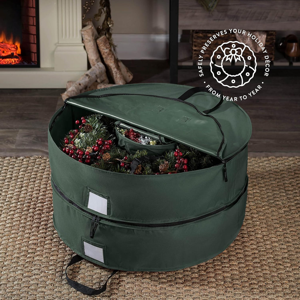 ZOBER Wreath Storage Bag - 36 Inch Capacity for 2 Wreaths | Durable 600D Oxford Fabric - Green