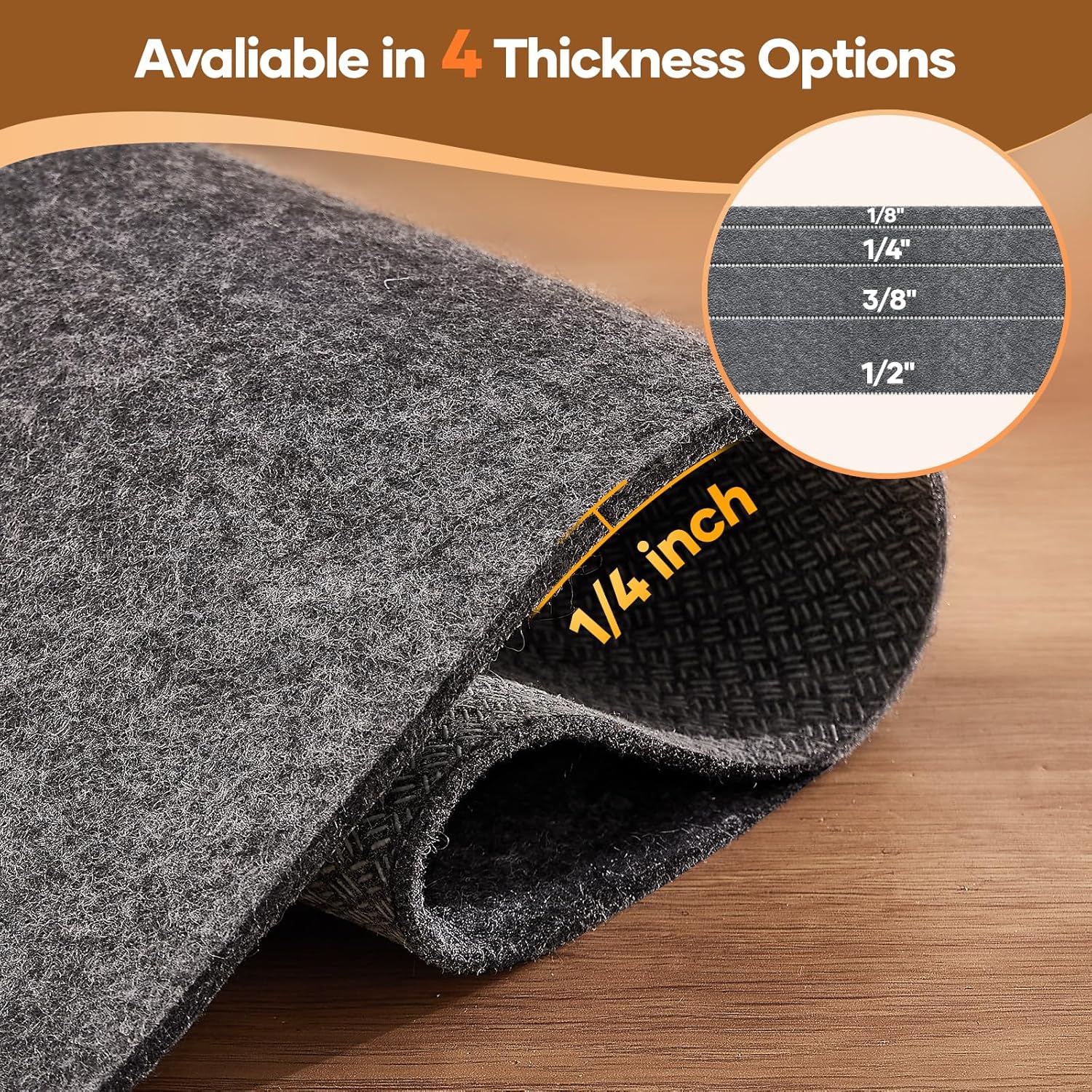 Veken Non-Slip Rug Pad - Cushioned Gripper for Hardwood Floors | 9 x 12 Ft, 1/4 Inch Thick