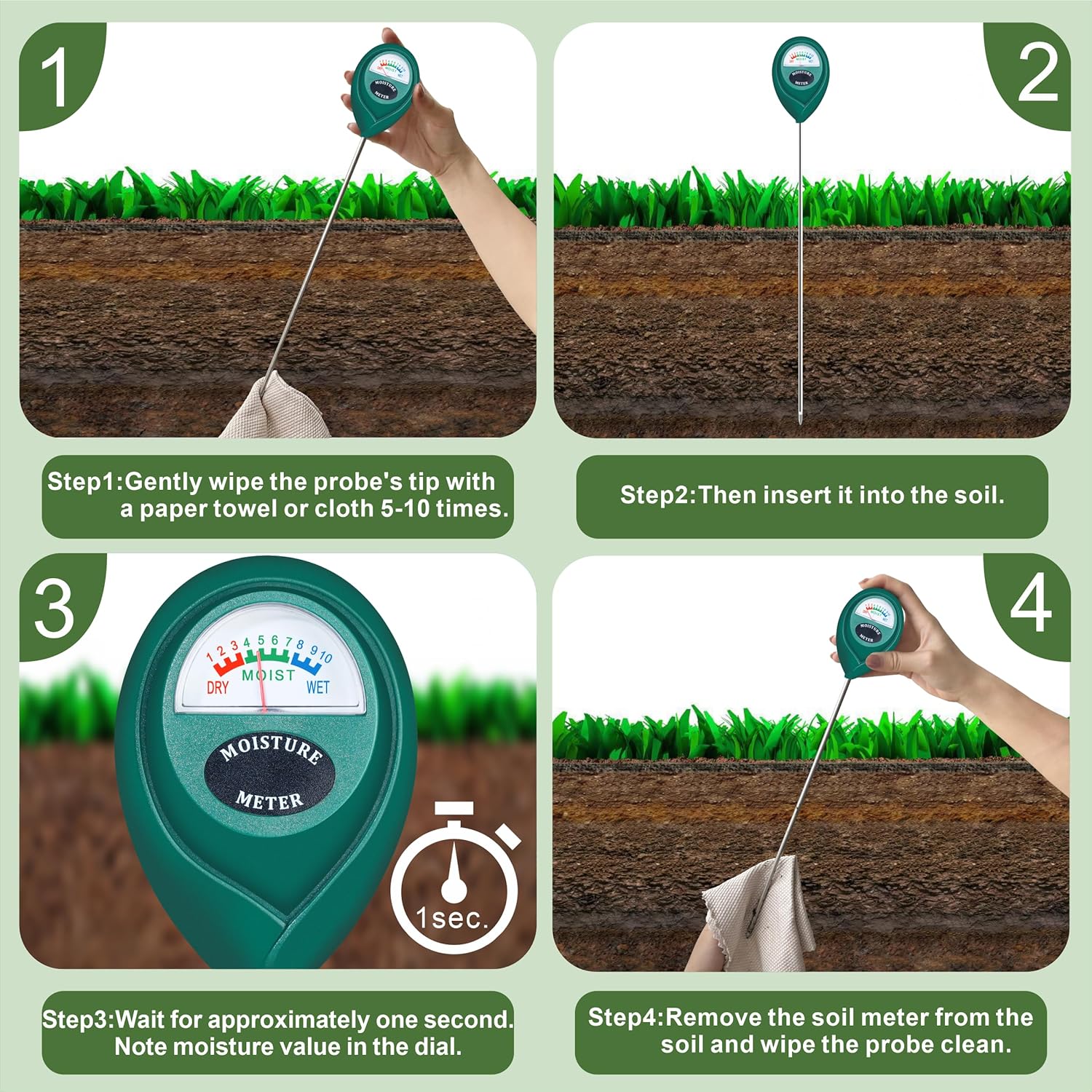 XLUX Soil Moisture Meter - Long Probe Water Monitor for Indoor/Outdoor Plants | 2 Pack
