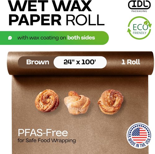 IDL Packaging Brown Wet Wax Paper Roll - 24" x 100' Heavy-Duty Moisture-Repellent Cooking Paper for Food Storage