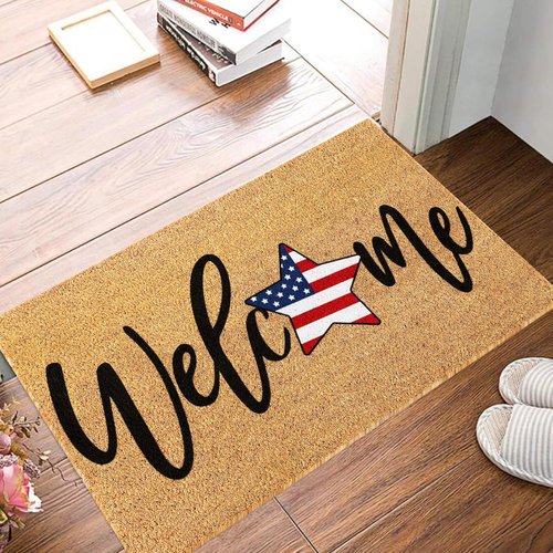 FYSUIMU Patriotic Coir Door Mat - Non-Slip American Flag Welcome Rug | 16.5 x 29 Inch for 4th of July Decor