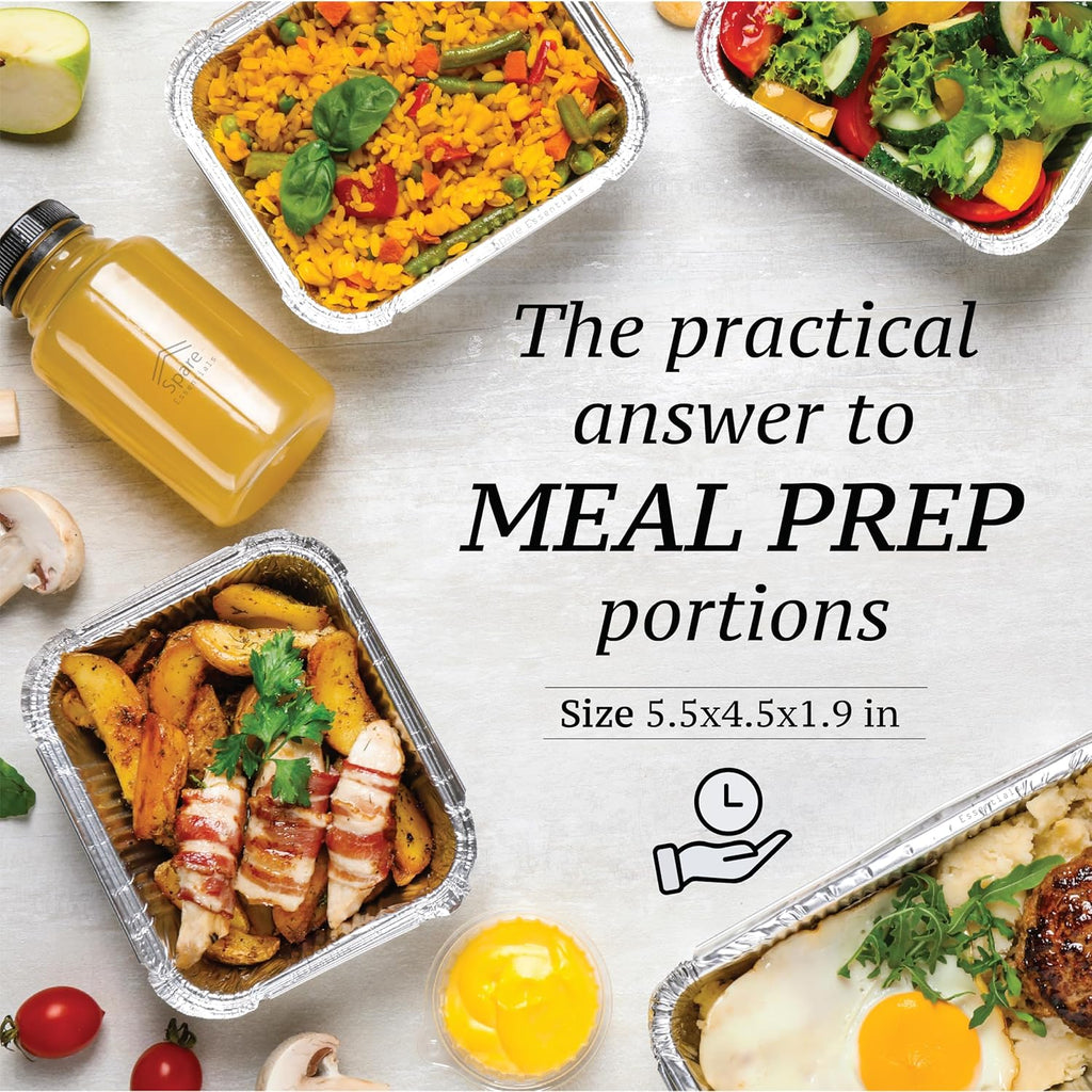 Spare Essentials | 1 Lb Aluminum Foil Pans with Lids - 55 Pack Mini Takeout Containers for Catering & Freezer - 5.5x4.5x1.9