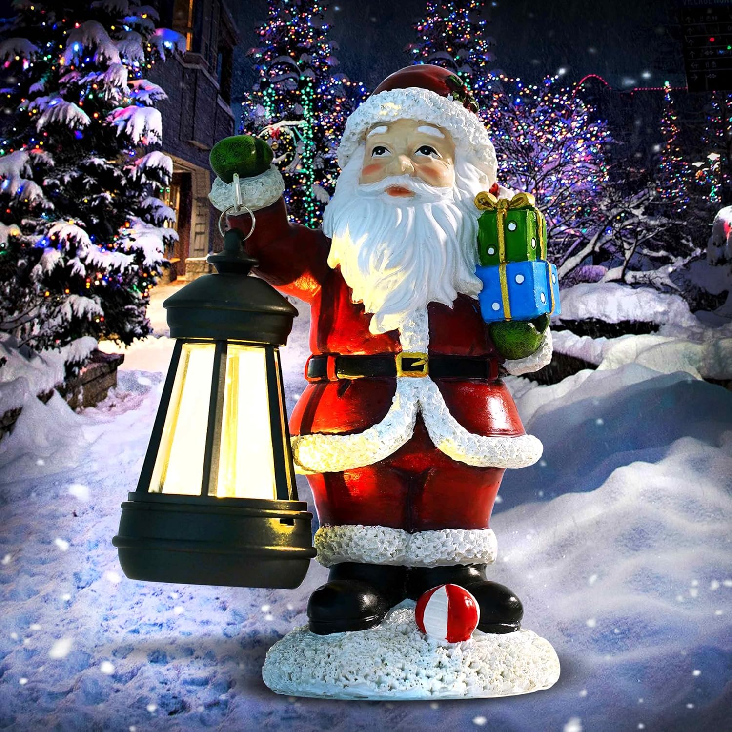 Skiennix Santa Claus Decor - Charming Standing Figurines with Lantern Light for Holiday Home Decor
